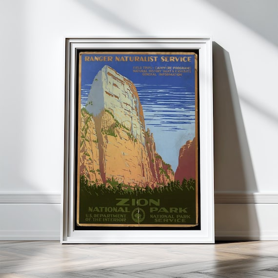 Vintage Zion National Park Print Poster Travel Print Art Prints Illustration Nature Print Wall Decor Vintage Print Retro Vintage Camping
