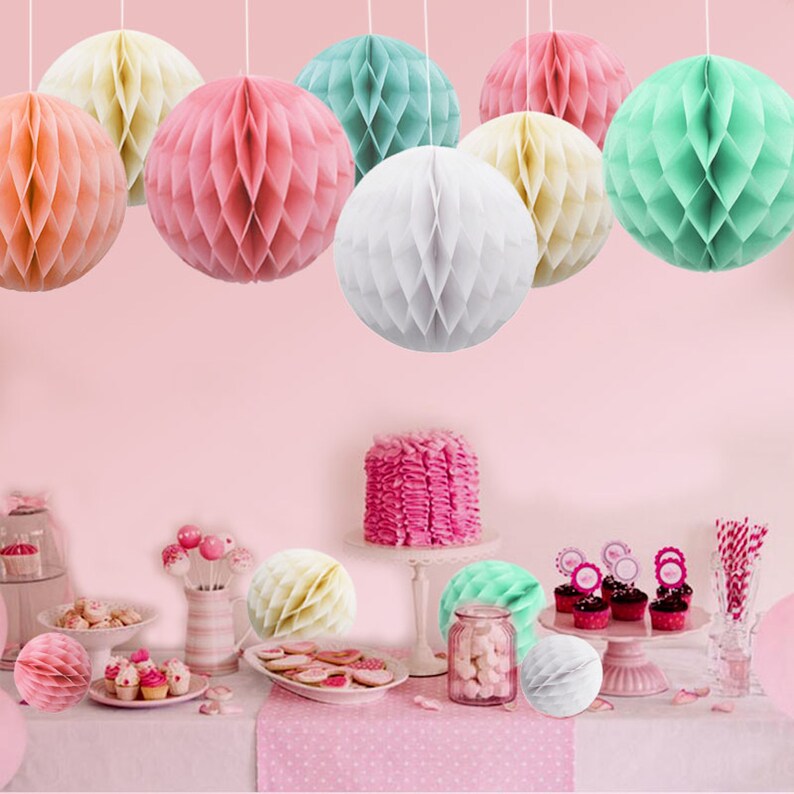 Hanging Party Decor Honeycomb Balls Tissue Paper Balls Garland Ceiling Party Decor Party Supplies Tissue Paper Flowers Backdrop Decor