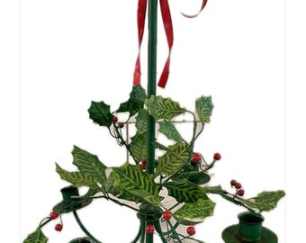 Petit Choses Toleware Holly Christmas Candelabra | Holiday Centerpiece