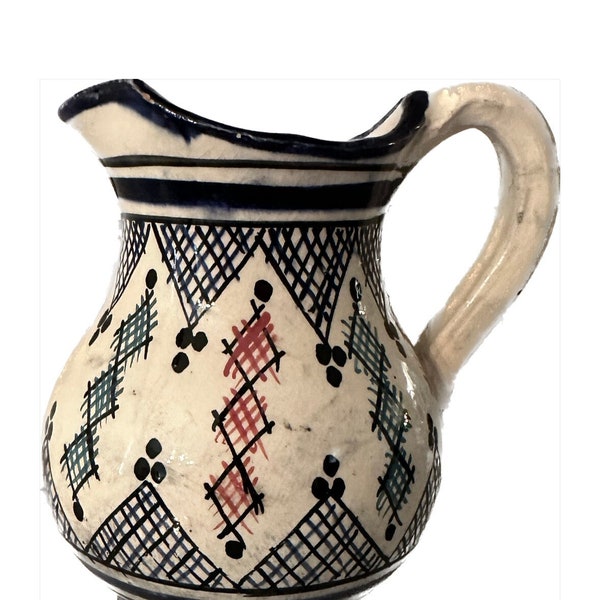 Vintage Tunisian glazed Pottery Water Pitcher