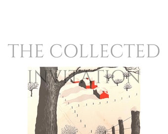 Vintage Holiday card, Snowy cabin Illustration, Folding Card Digital Download