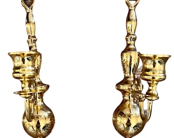 Vintage Brass Pair of Wall Sconce with Candleholder