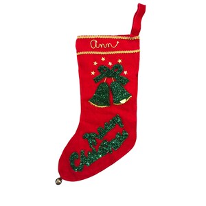 Felt Stocking, Christmas Decor, Vintage Stocking, Red White Stocking, Christmas Stocking, Felt Sequin Stocking for Ann