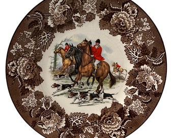 Vintage Brown Transfer Wear with English Hunting  Scene by Woods and Sons