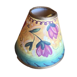 Vintage Painted Folk Art Floral Paper Mini Lampshade
