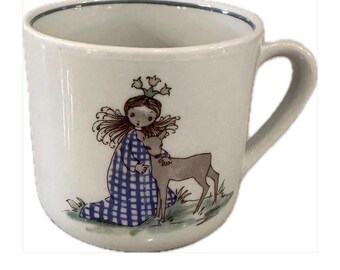 Arabia Finland Woodland  Girl with Deer Mug |  Scandinavian Christmas Decor | Baby Girl Gift