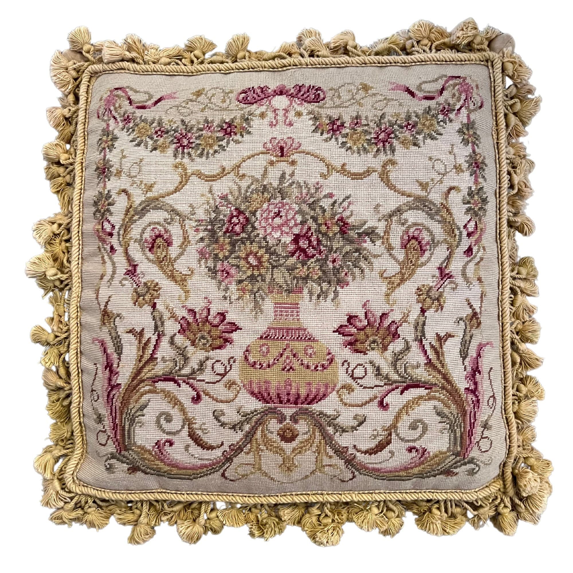 Veravellumdesigns Needlepoint Pillow Gold Crimson Aubusson Down Filled Needlepoint Pillow With Fringe