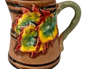 Vintage Majolica mug with Handle Majolica Vase Fall colors from Portugal