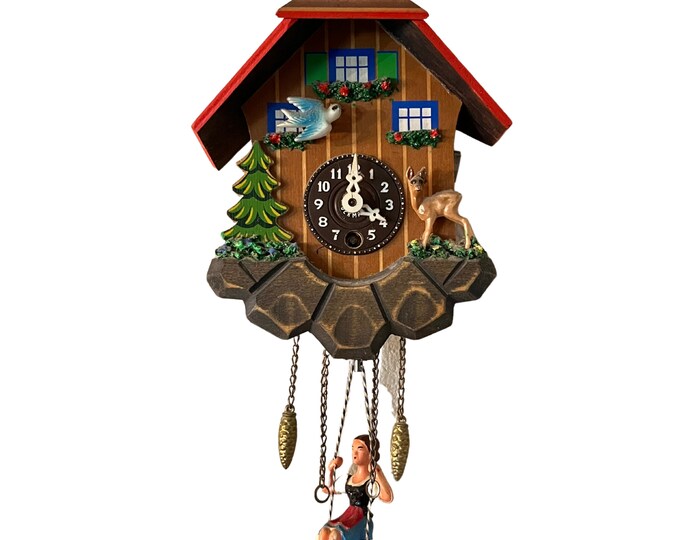 Vintage Wood Cuckoo Clock With Blue Bird and Deer Made in West Germany