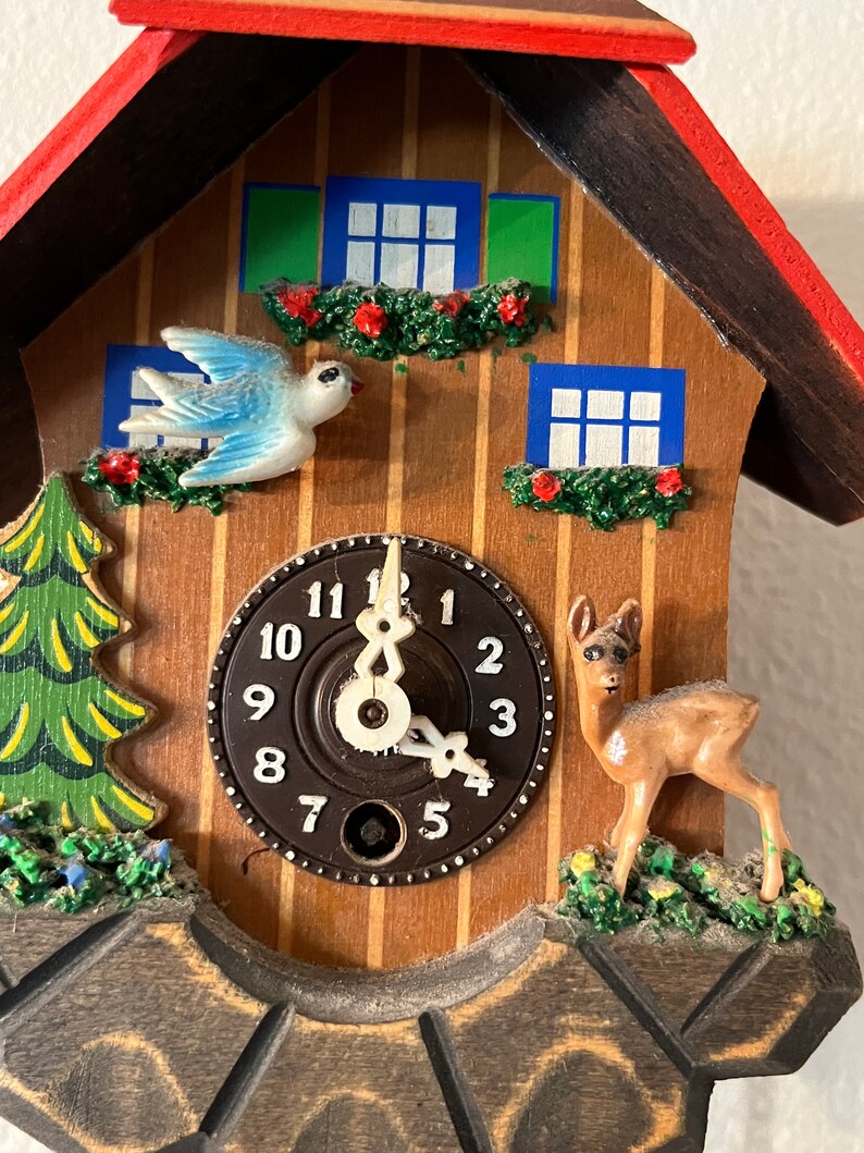 Vintage Wood Cuckoo Clock With Blue Bird and Deer Made in West Etsy