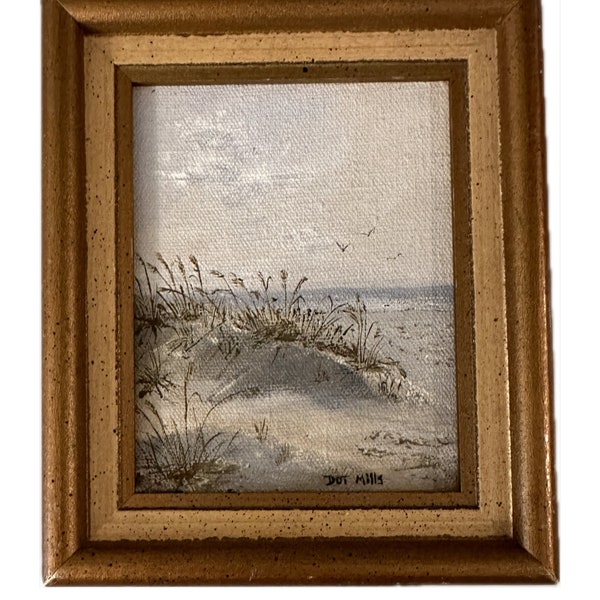 Small vintage Seascape Original Painting in Gold wood Frame