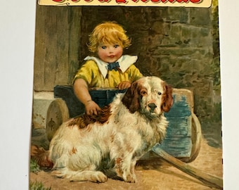 Antique Nister Child And Dog Print Edwardian Nursery Illustration Good Friends Plate