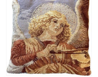 Vintage Angel Needlepoint Pillow Violin Design