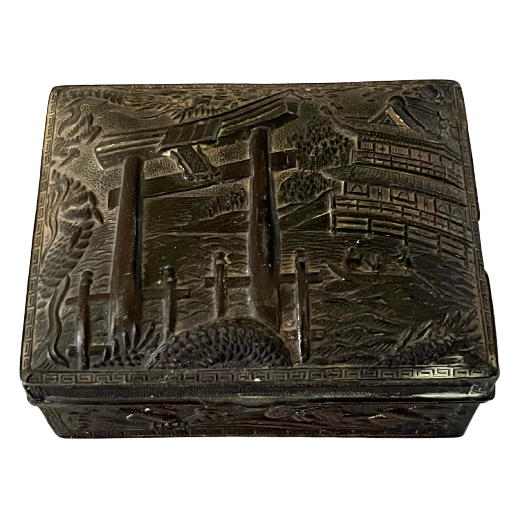 TOKI ヴィンテージ Vintage Japan Silver Metal Trinket Jewelry Box With Asian