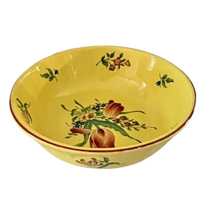 Vintage Faience Yellow Bowl with Roses Elycee Pattern by Luneville Strasbourg