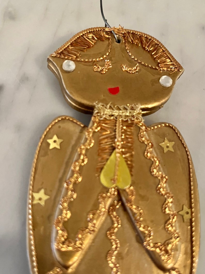 Vintage Gold Foil Angel Ornament with Gold braid and Sequins image 3