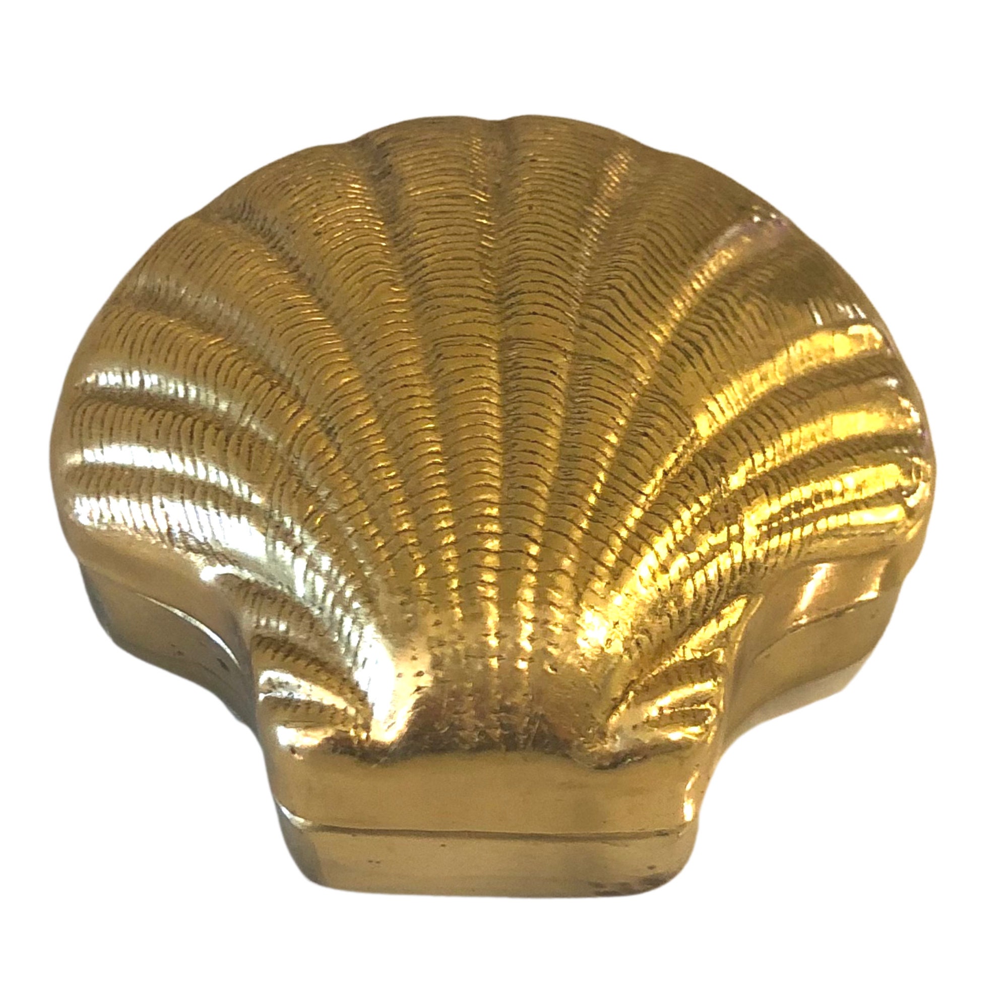 Vintage Large Brass Hinged Clam Shell MCM Decorative Box Keepsake Box,  Heavy