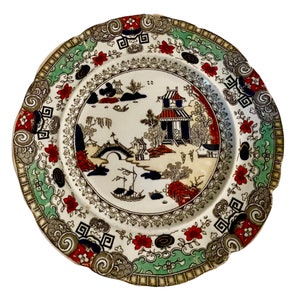 Antique 19th Century Ironstone Masons Plate with Pagoda and Chinoiserie Details