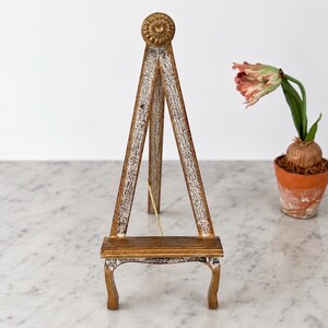 Gold and White Tabletop Easel, Florentine Art and Plate Display Stand