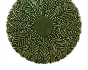 Vintage Green Majolica 6” Leaf Plate by Serreguemines, France