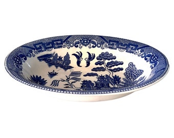 Blue Willow Serving Bowl, Vintage Blue White Porcelain