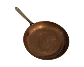 Vintage Portuguese Copper Frying Pan With Brass Handle Made in Portugal