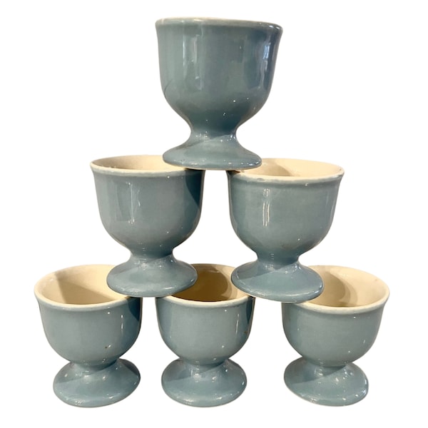 Set of Six Robins Egg Blue Ceramic Egg Cups for Spring and Easter Decor