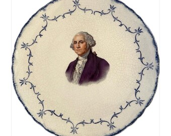 Vintage Washington Portrait Plate, 19th Century Style Staffordshire Type Transferware