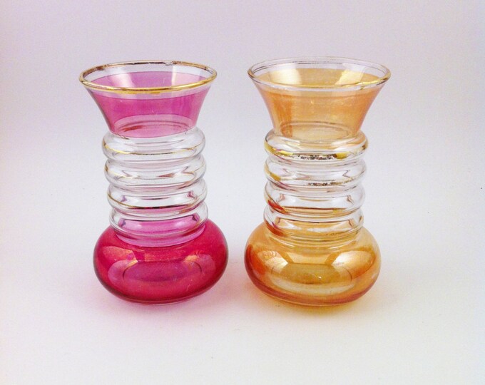 Pink Gold Vases Depression Glass Pink Ribbed Vase Gold Etsy