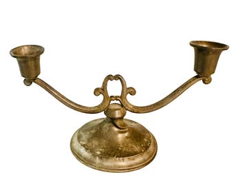 Vintage Pewter Double Candlestick Holder Art Deco Style Two Arm Candle Holder
