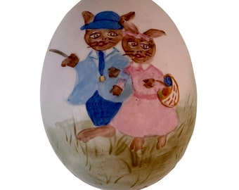 Handpainted Bisque  Easter Egg, Rabbit Egg, Spring Decor, Easter Decoration