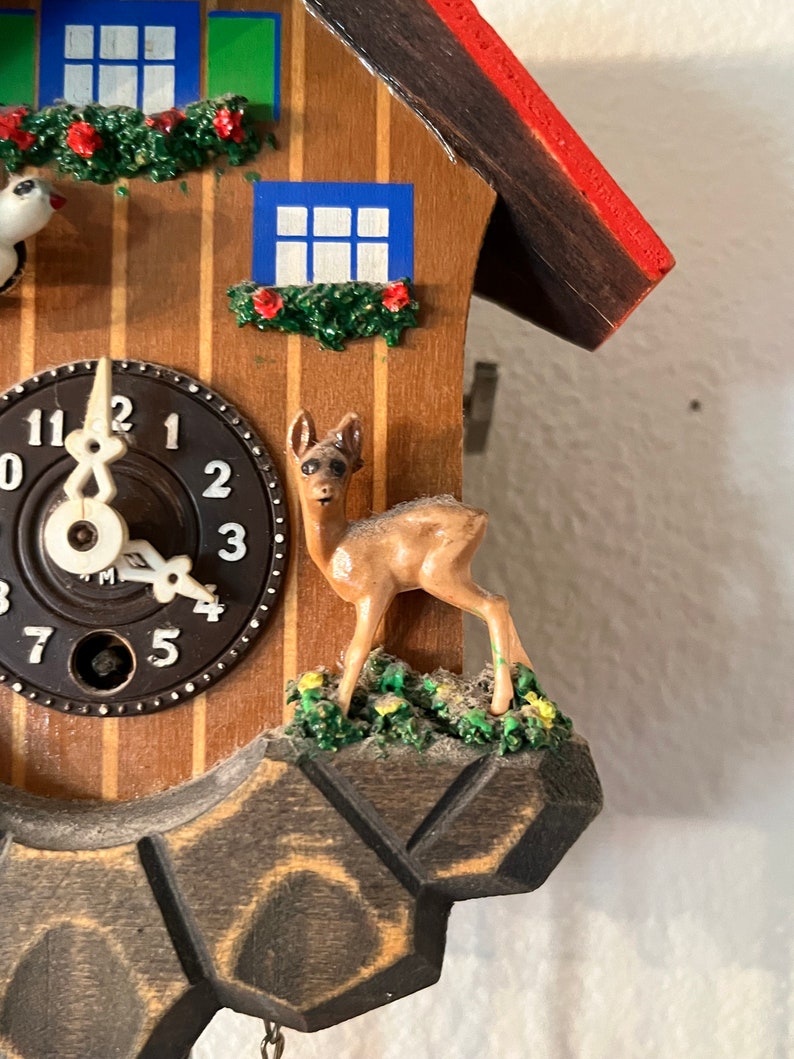 Vintage Wood Cuckoo Clock With Blue Bird and Deer Made in West Etsy
