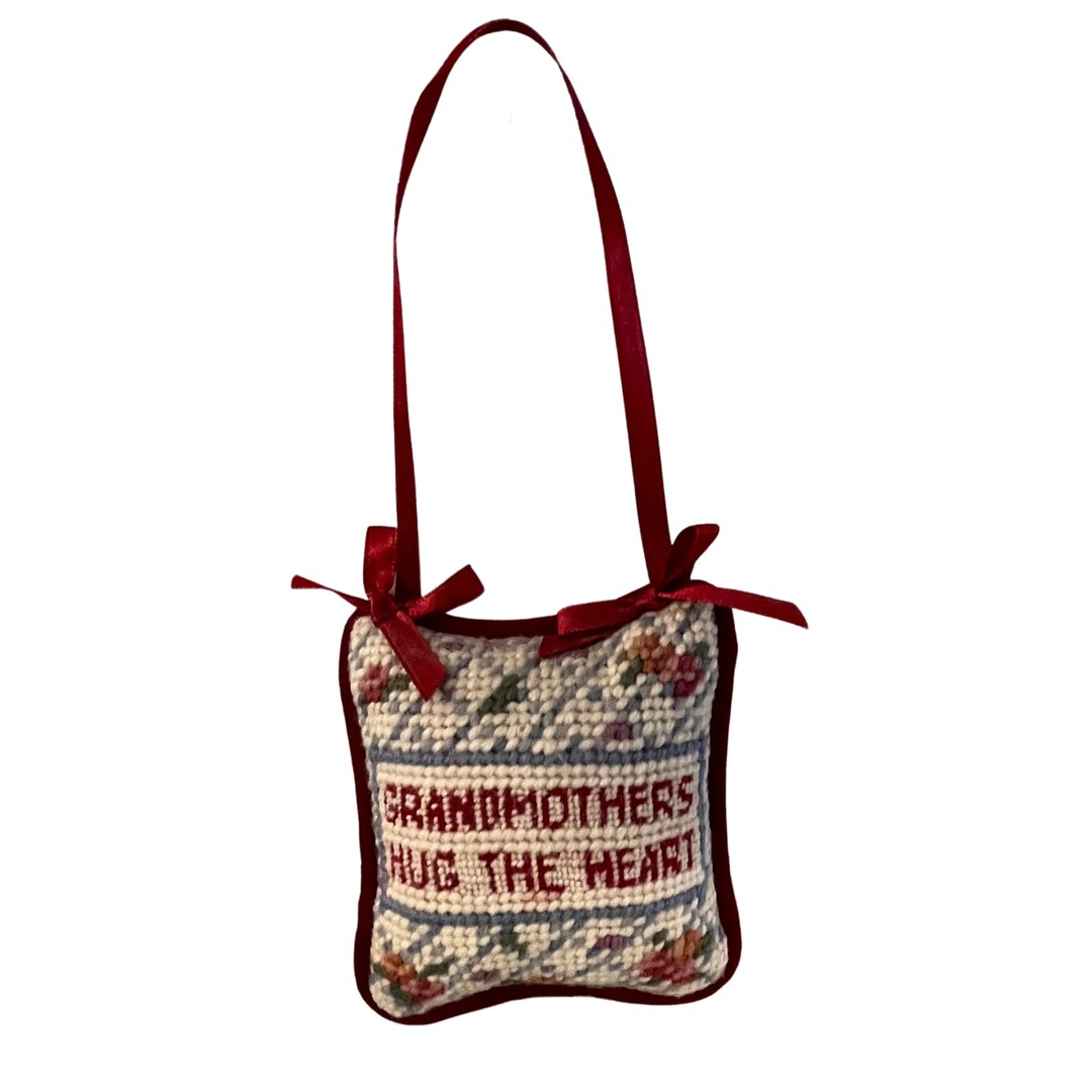 Vintage Grandmother Needlepoint Door Hanger With Blue Trellis Etsy