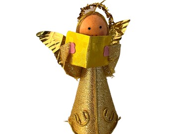 Gold Lame Angel Tree Topper with Gold Foil Wings