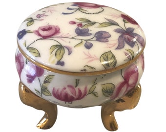 Vintage Trinket Box, Floral Box, Violet Trinket Box, Round Trinket Box