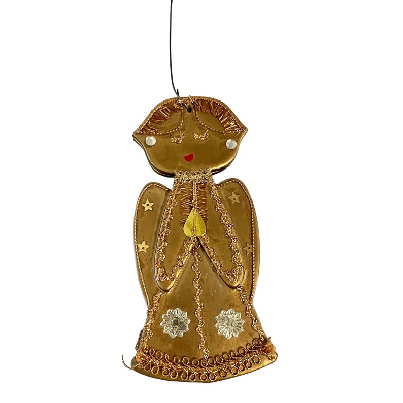 Vintage Gold Foil Angel Ornament with Gold braid and Sequins image 1