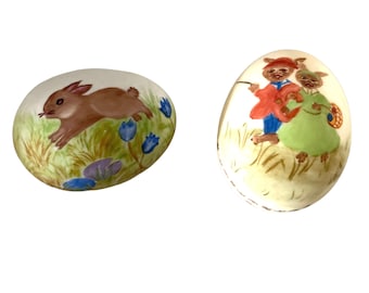 Two Bisque Bunny Easter Eggs for Easter Gift or Spring Decor