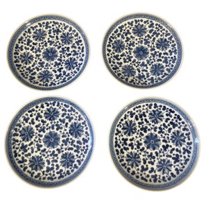 Asian Blue White Small Porcelain Plates , cocktail plates
