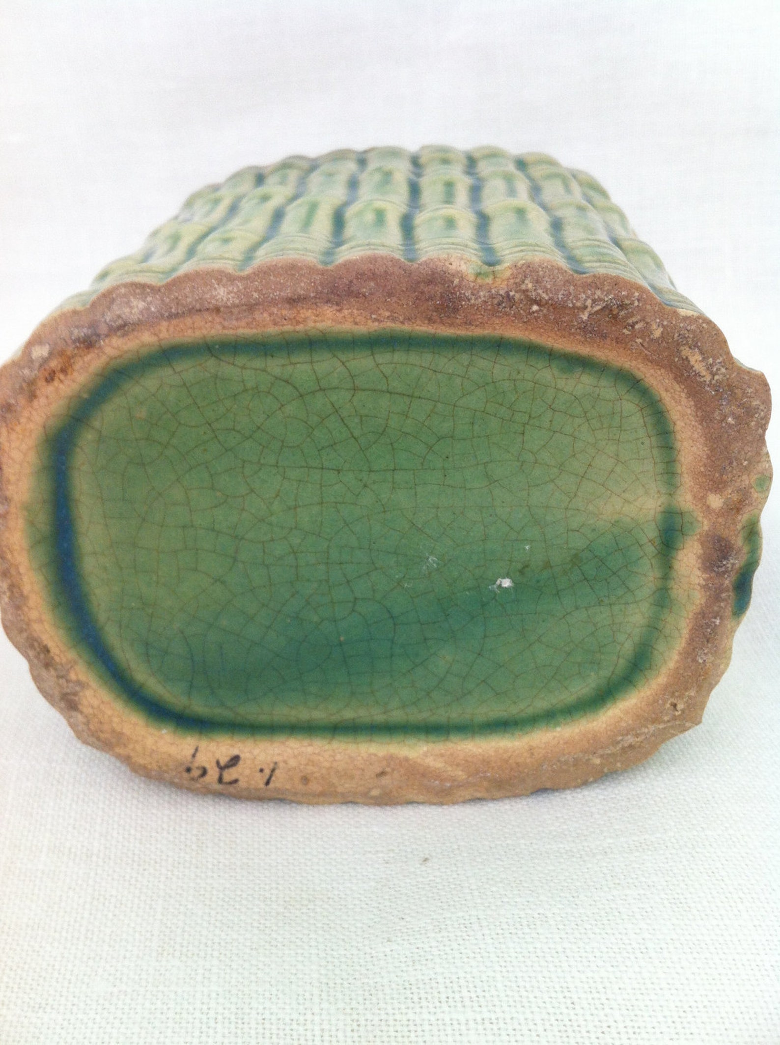 Lime green pottery planter faux bamboo glazed ceramic vase | Etsy