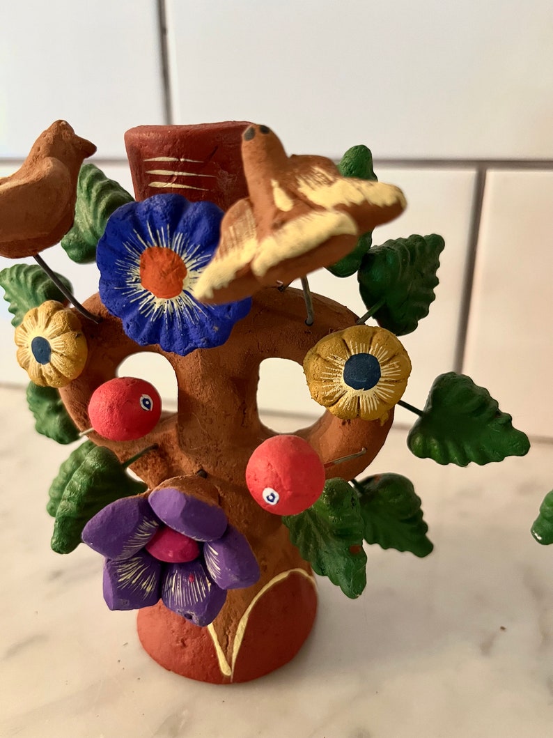 Mexican Tree of Life Pottery Folk Art Candle Holders image 4