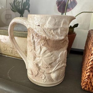 Spode England Cream Grapevine Jug, Majolica Style Pitcher, Vintage Relief Pottery