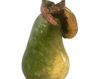 Majolica Style Pear, Vintage Ceramic Pear, Majolica Pear, Italian Majolica, Made in Italy, Gilt Pear