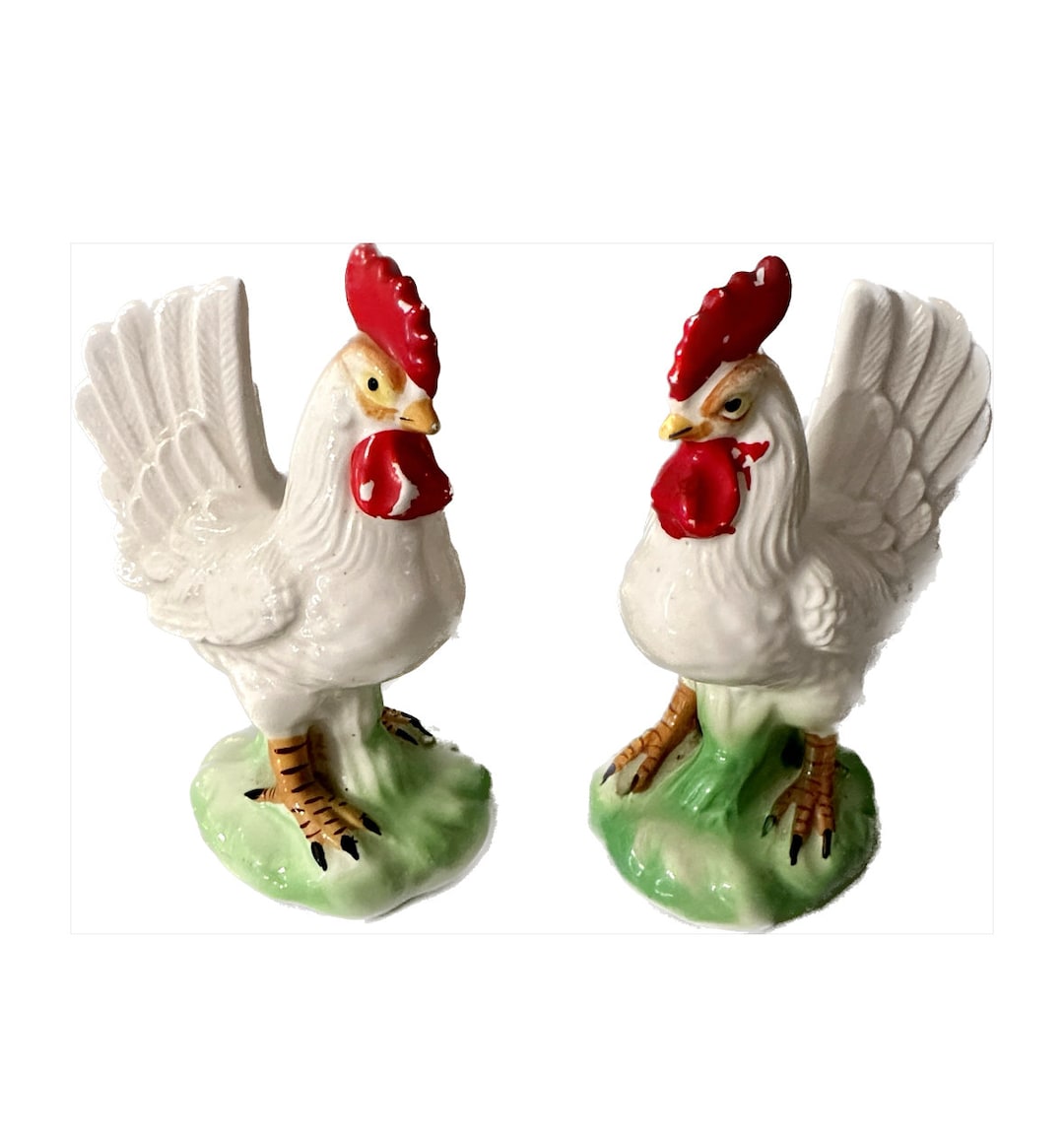 Vintage White Rooster Figurines Etsy