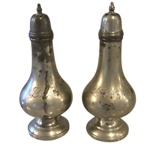 Monogrammed Wallace Pewter Salt Pepper Shakers