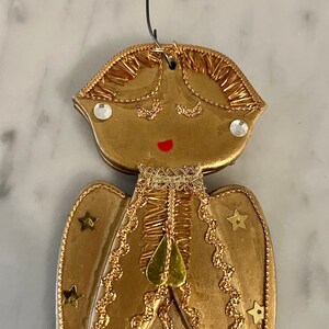 Vintage Gold Foil Angel Ornament with Gold braid and Sequins image 4