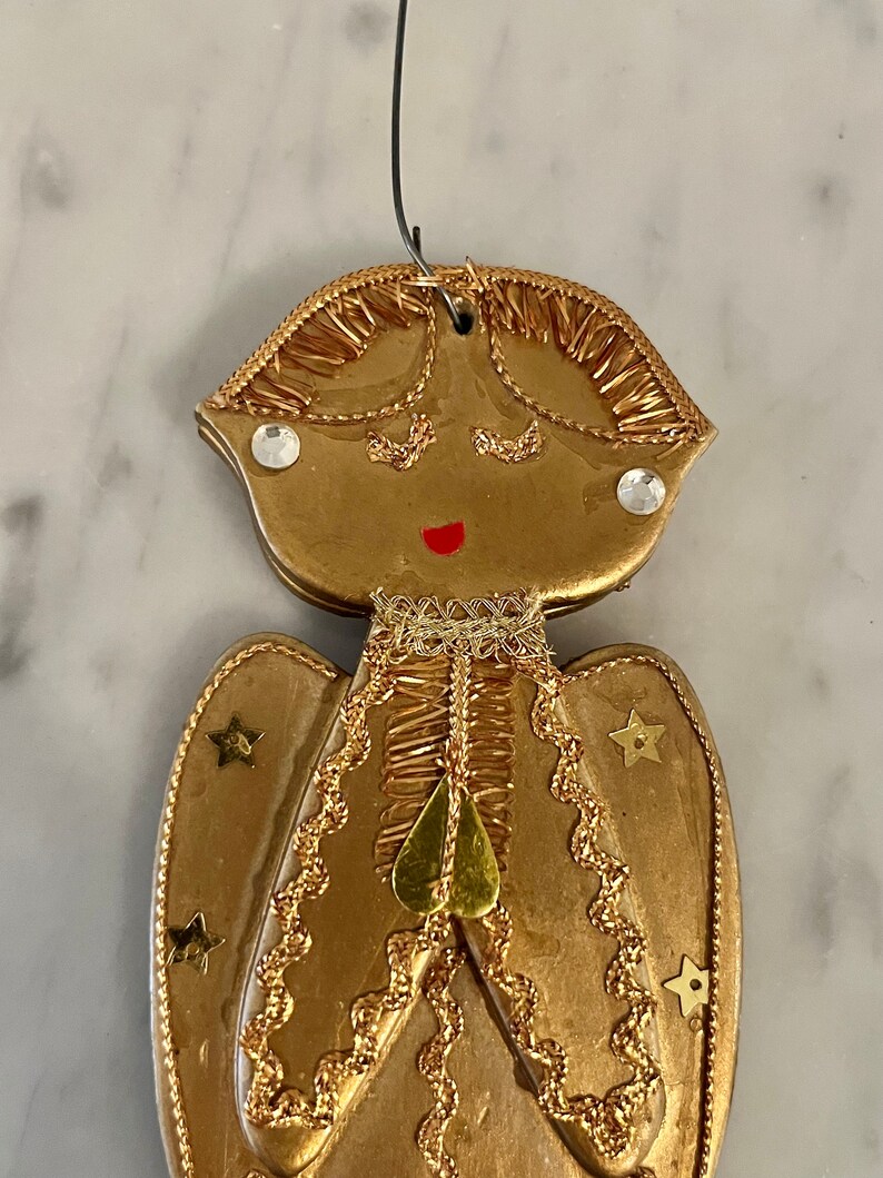 Vintage Gold Foil Angel Ornament with Gold braid and Sequins image 4