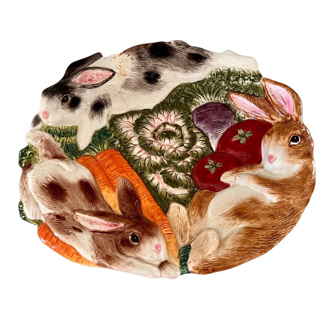 Fitz and Floyd Rabbit With Cabbage and Carrots Majolica Platter - Etsy