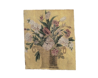 Hand Stitched Floral Urn Needlepoint Tapestry