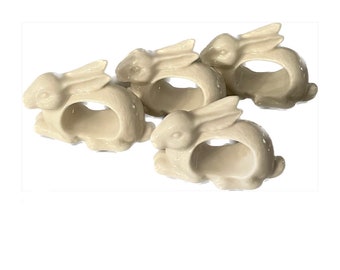 Vintage White Porcelain Rabbit Napkin Rings for Easter Decor