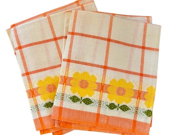 Vintage Orange and Yellow Daisy Hand Towels by Royal Terry of California